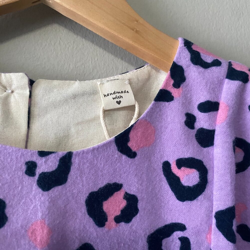 Handmade Children's 100% Cotton Flannelette Purple Pink Leopard Plaid Dress - Picture 3 of 14